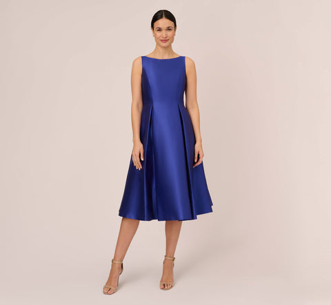 Sleeveless Mikado Fit And Flare Midi Dress With V-Back In Neptune – Adrianna  Papell