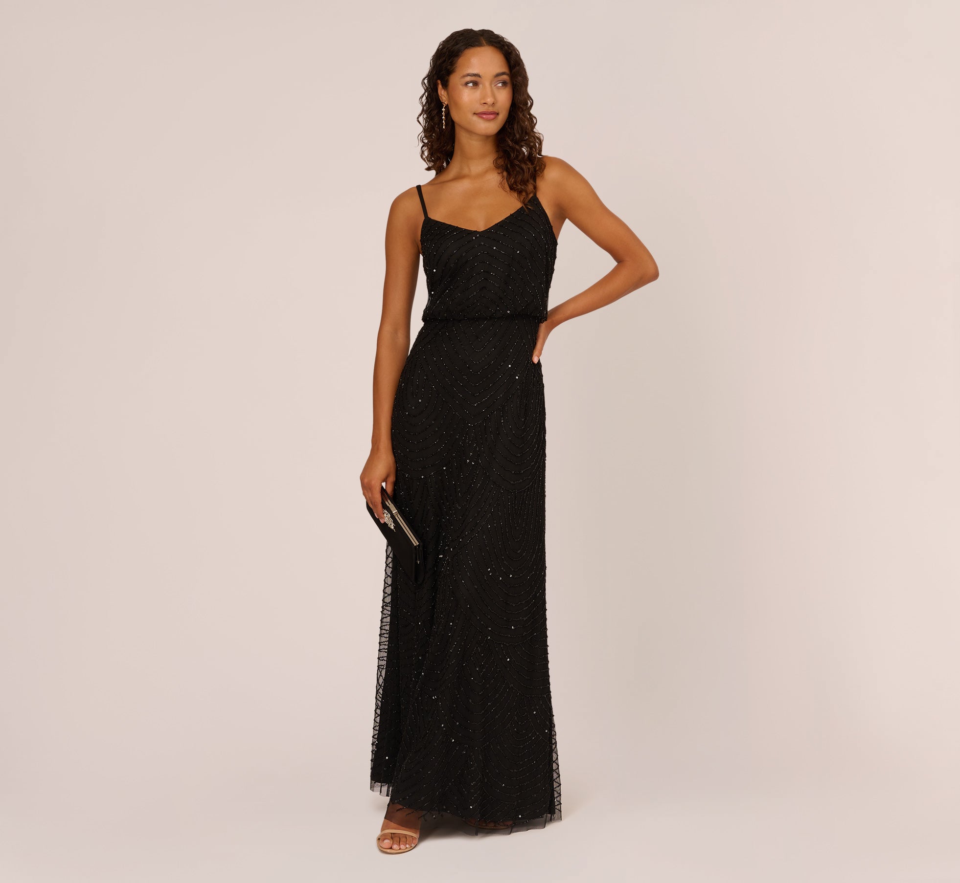 Art Deco Beaded Blouson Gown In Black Adrianna Papell