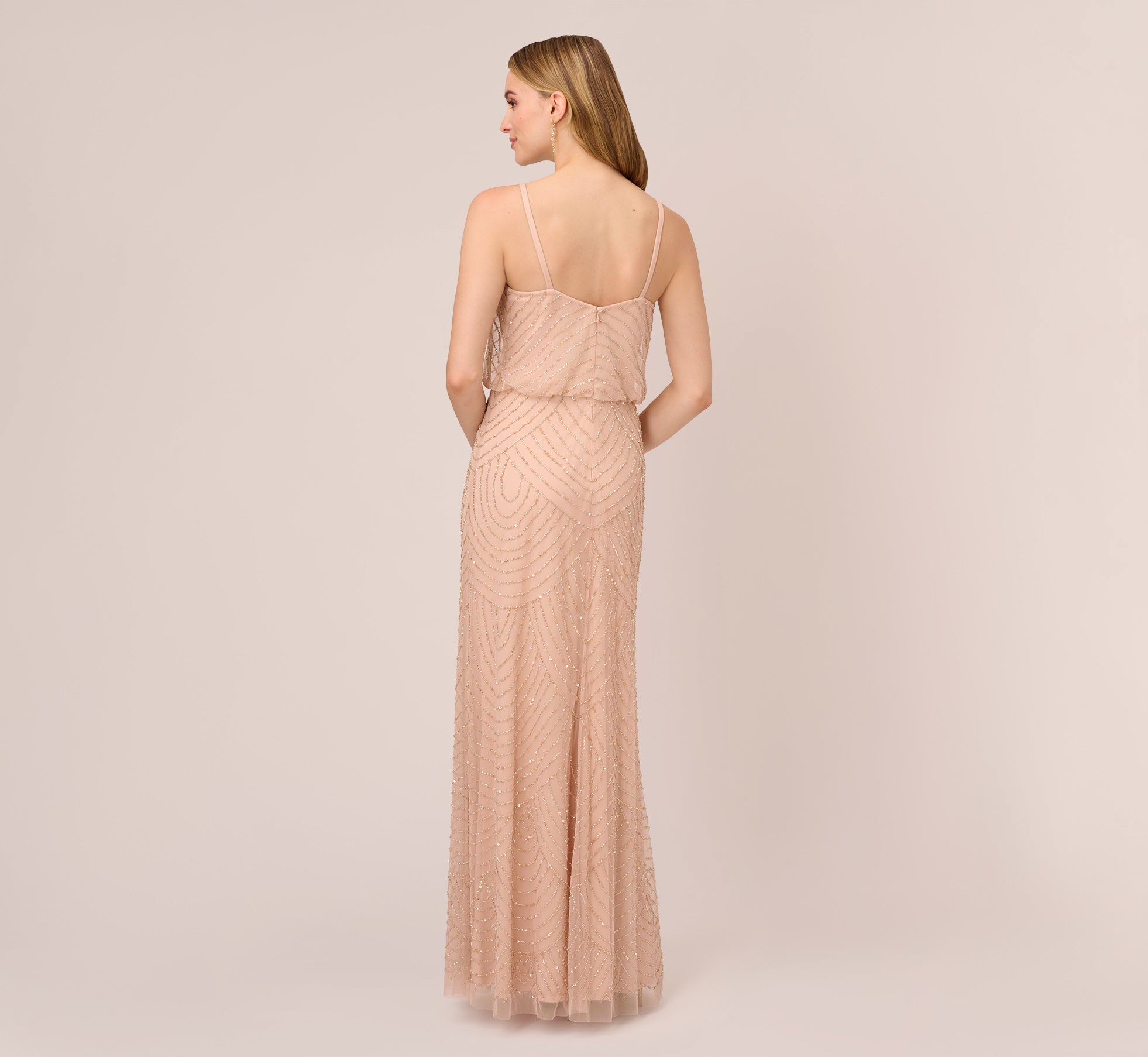 Art Deco Beaded Blouson Gown In Blush Adrianna Papell