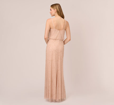 Art Deco Beaded Blouson Gown In Blush