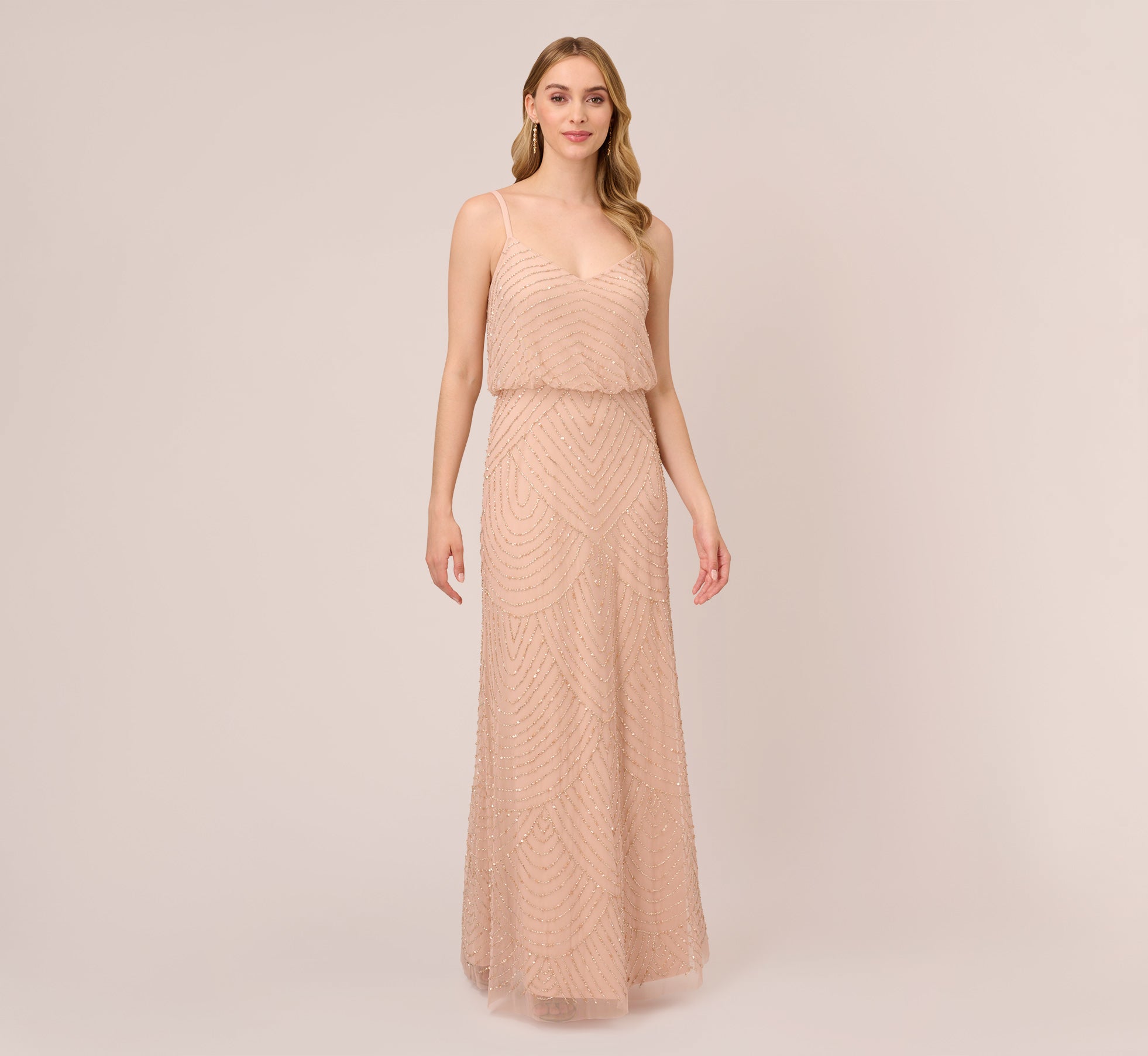 Art Deco Beaded Blouson Gown In Blush – Adrianna Papell