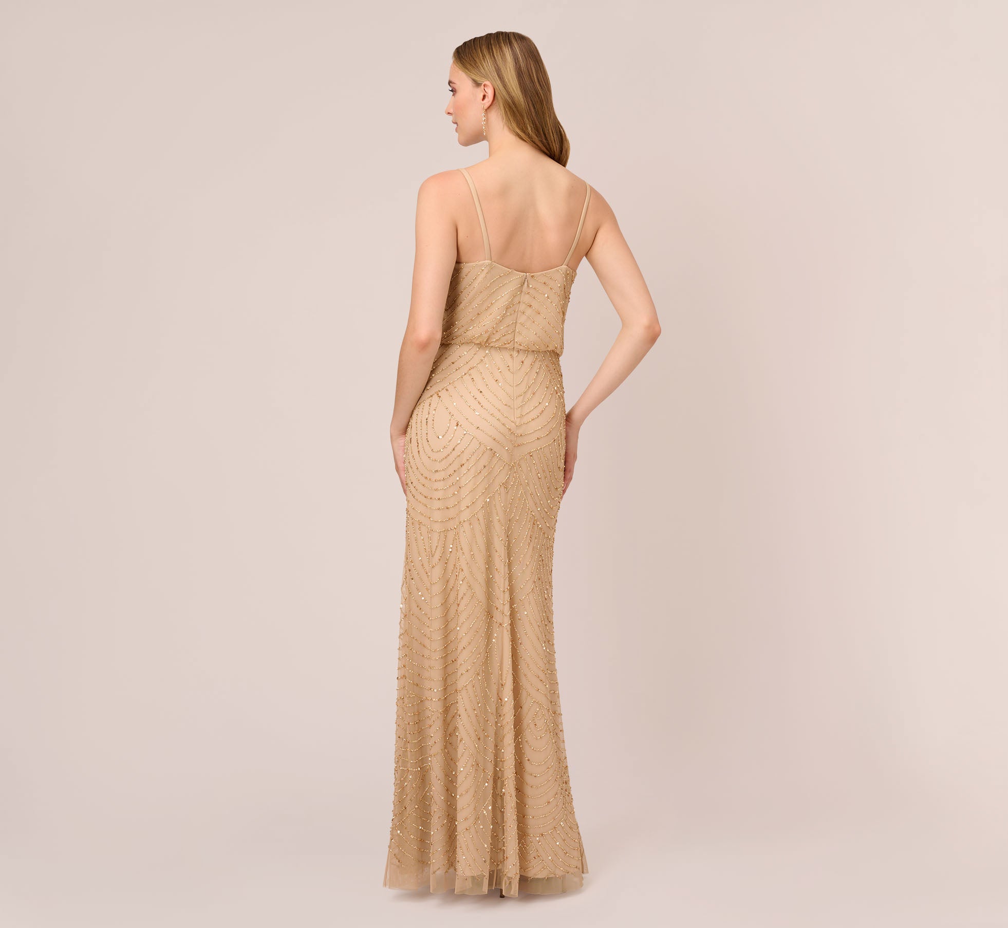 Art Deco Beaded Blouson Gown In Champ Gold Adrianna Papell