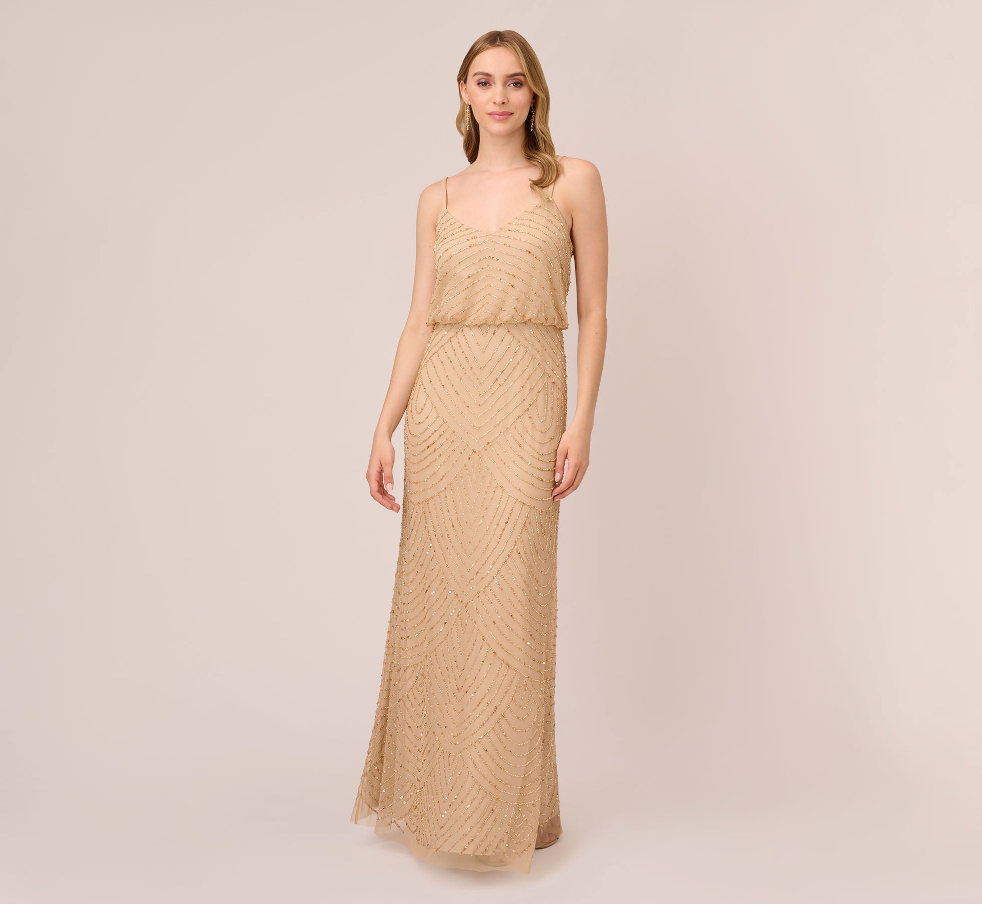 Art Deco Beaded Blouson Gown In Champ Gold Adrianna Papell