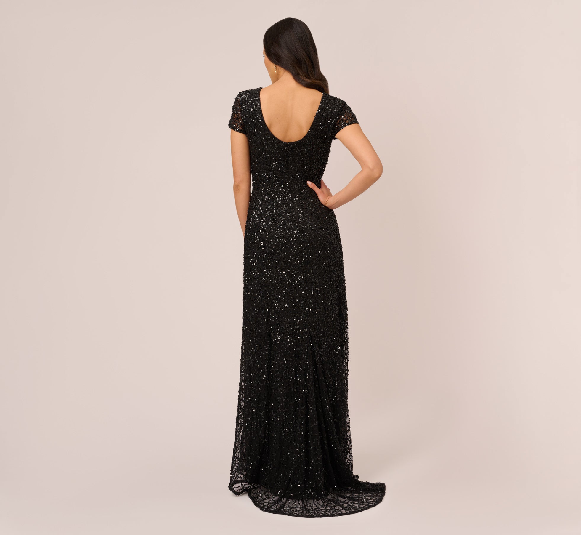 Scoop Back Sequin Gown In Black Adrianna Papell