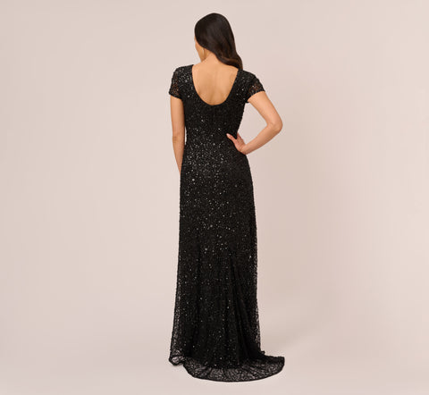 Scoop Back Sequin Gown In Black