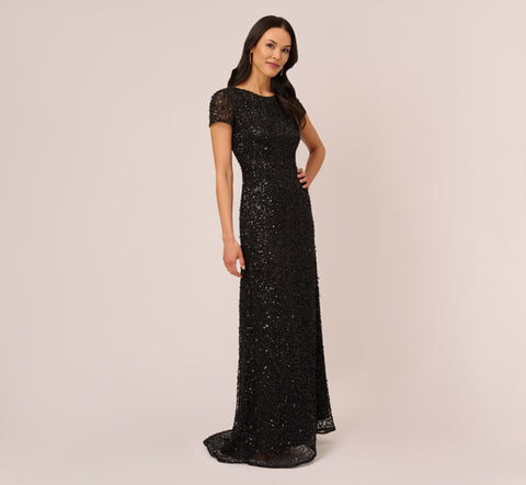 Scoop Back Sequin Gown In Black