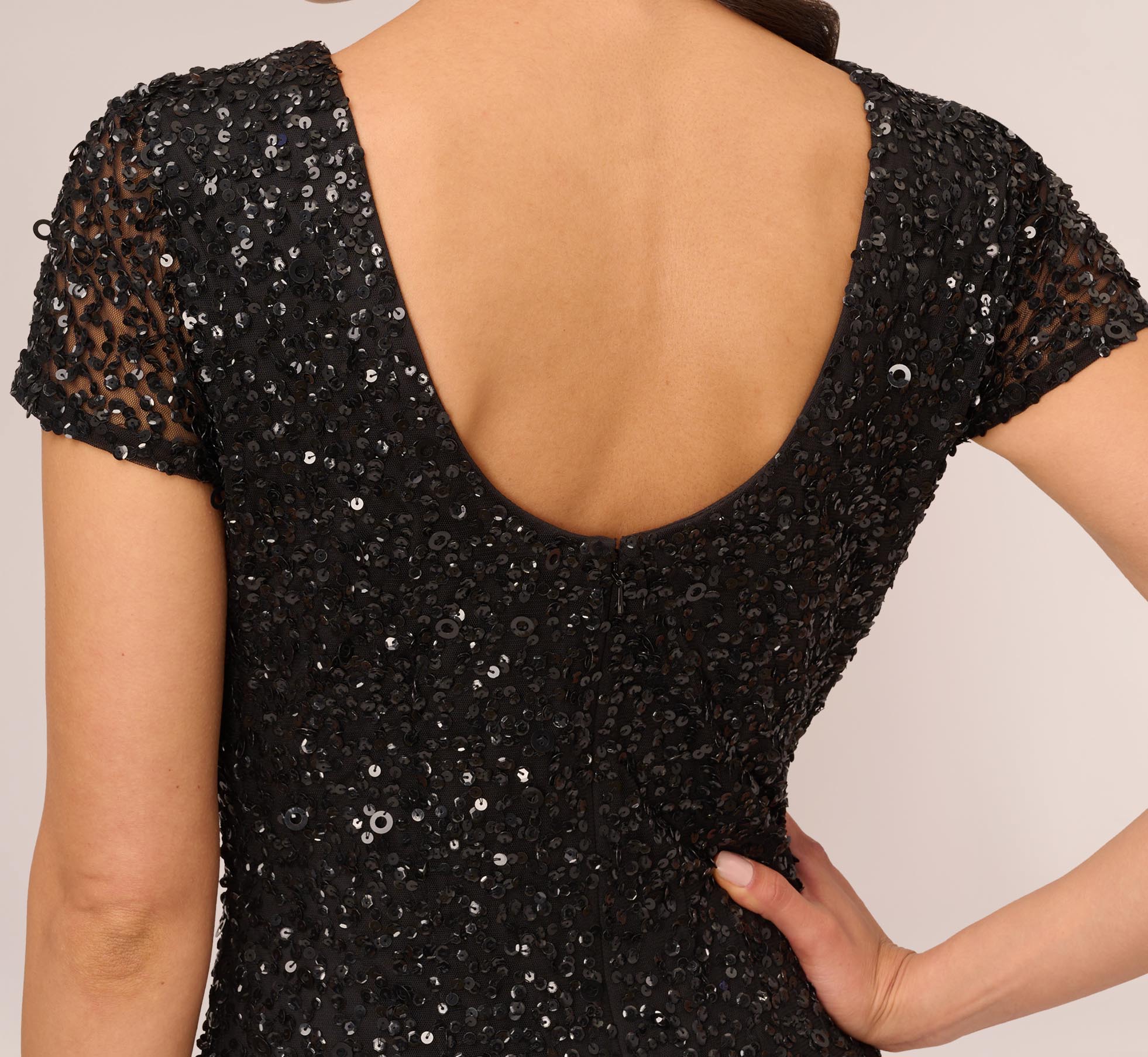 Scoop back sequin shop gown adrianna papell