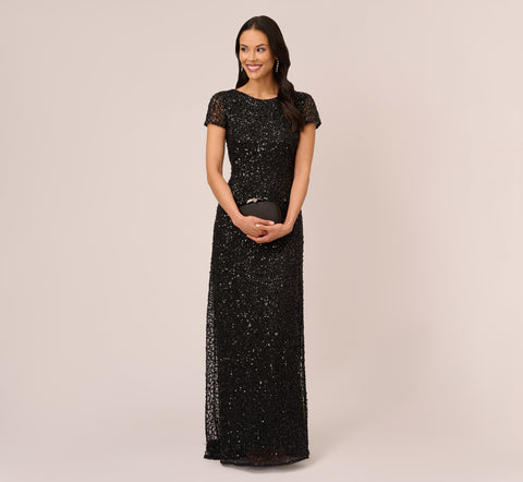 Scoop Back Sequin Gown In Black