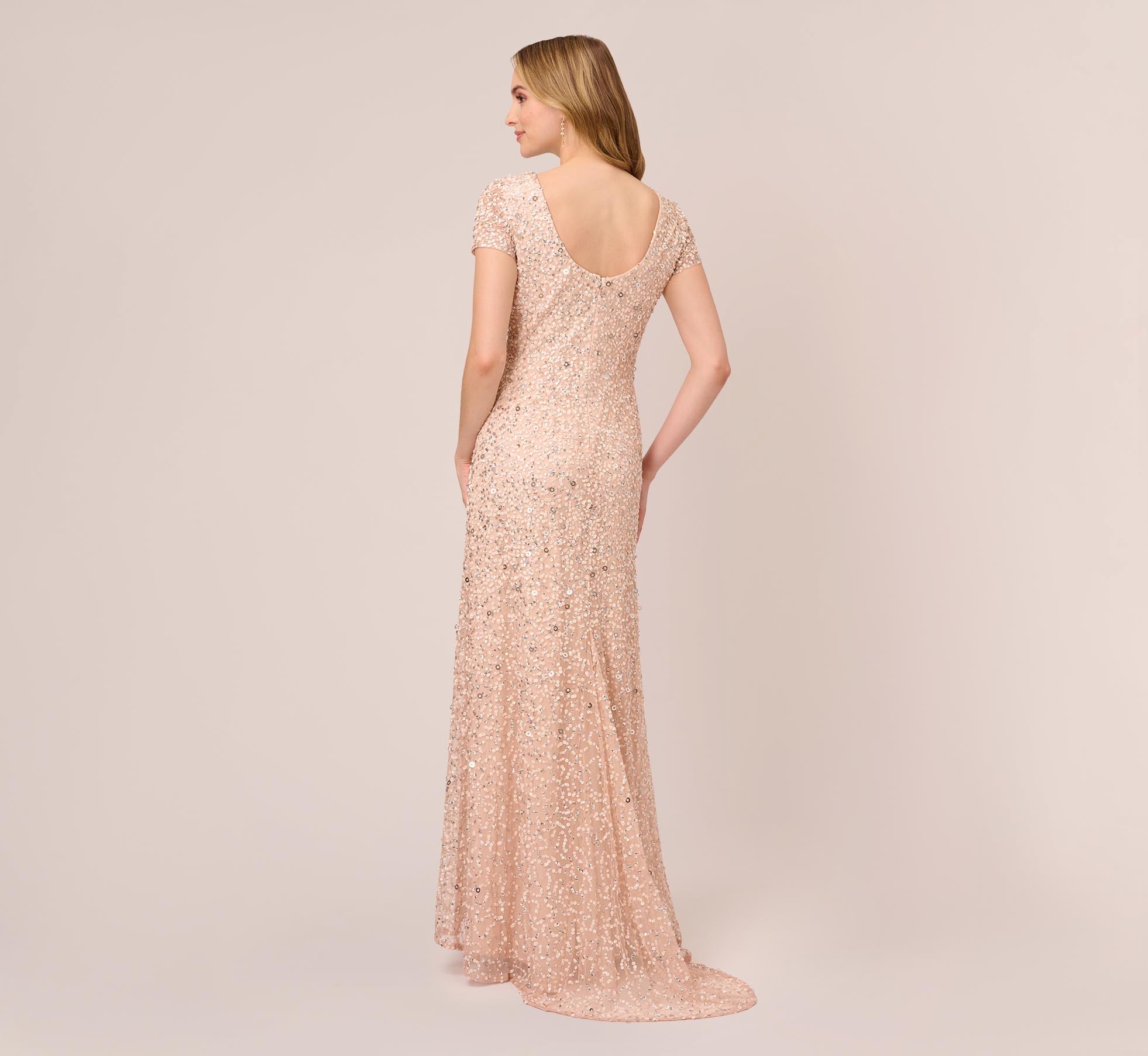 Scoop Back Sequin Gown In Blush Adrianna Papell