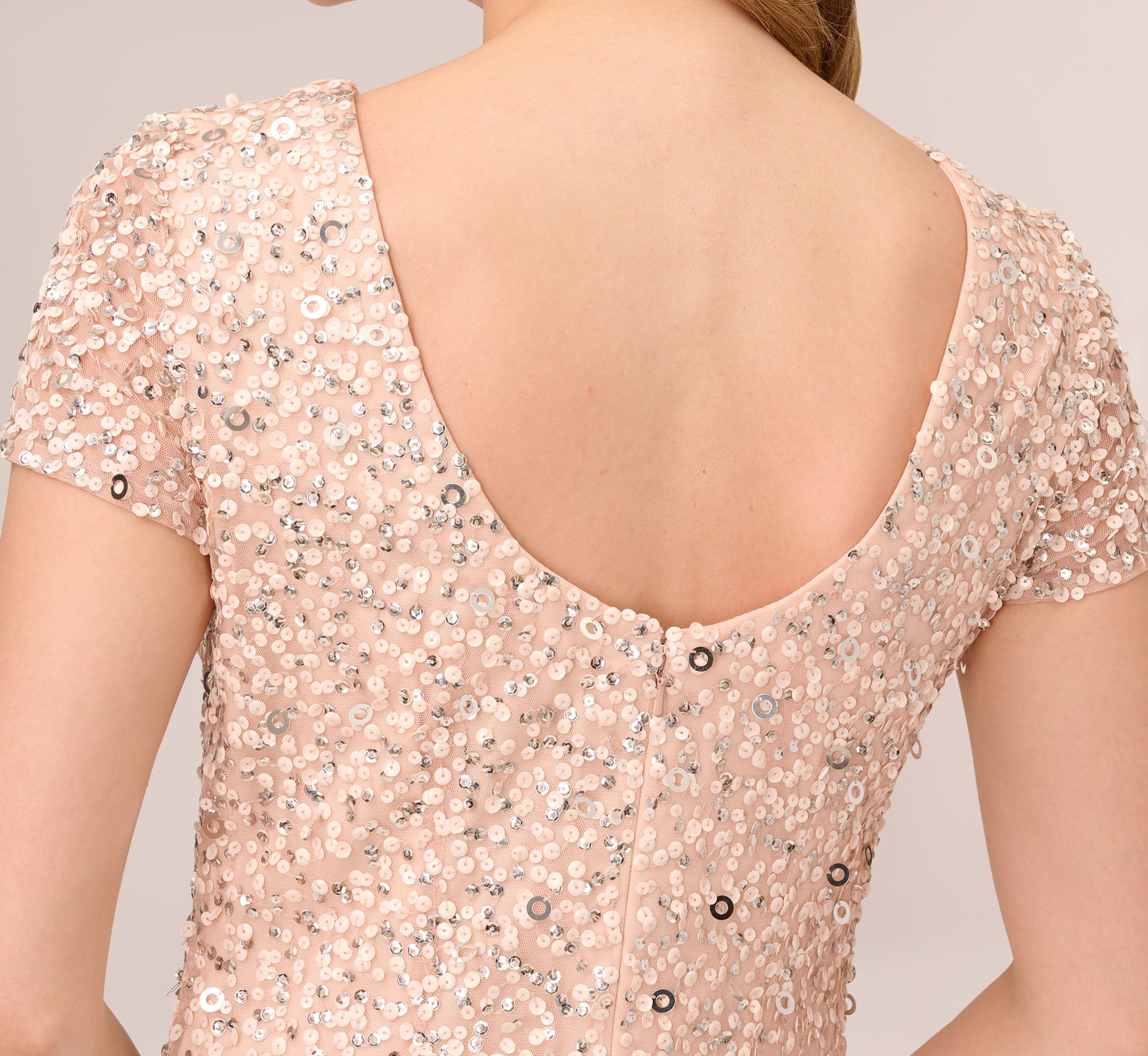 Scoop Back Sequin Gown In Blush | Adrianna Papell