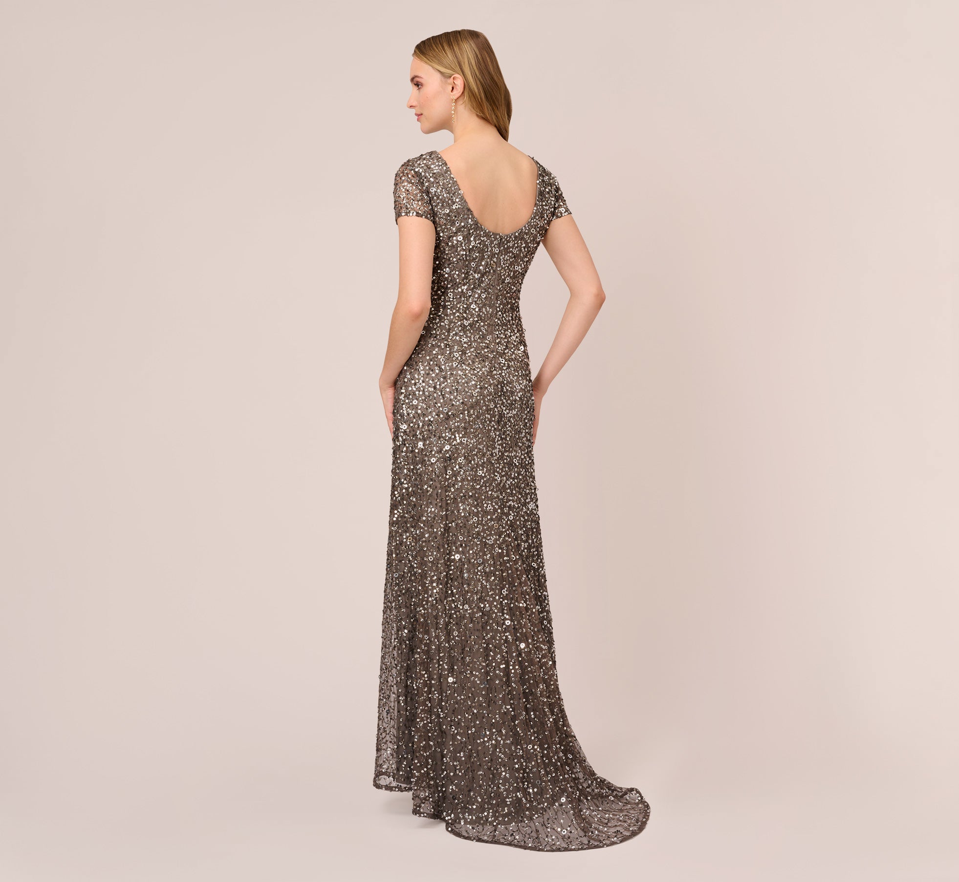 Scoop Back Sequin Gown In Lead | Adrianna Papell