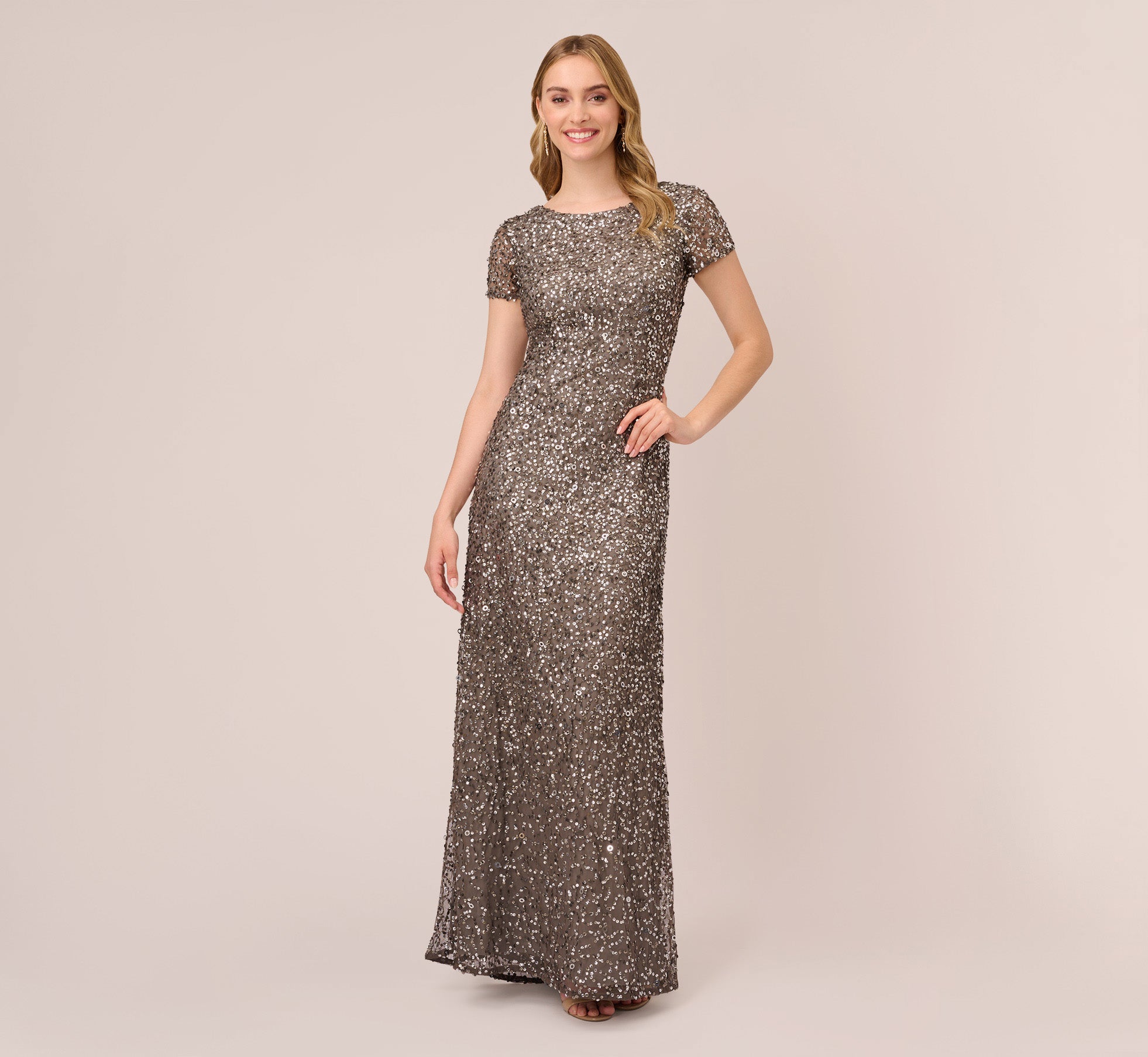R&M Richards Women's Long Sleeved Sequin-Embellished Gown with Belt –  SleekTrends