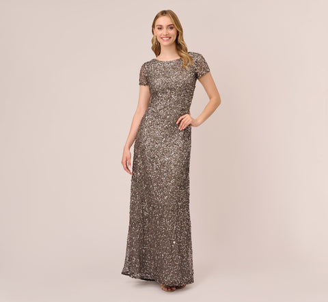 Scoop Back Sequin Gown In Lead – Adrianna Papell