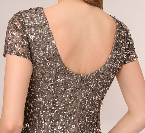 Scoop Back Sequin Gown In Lead