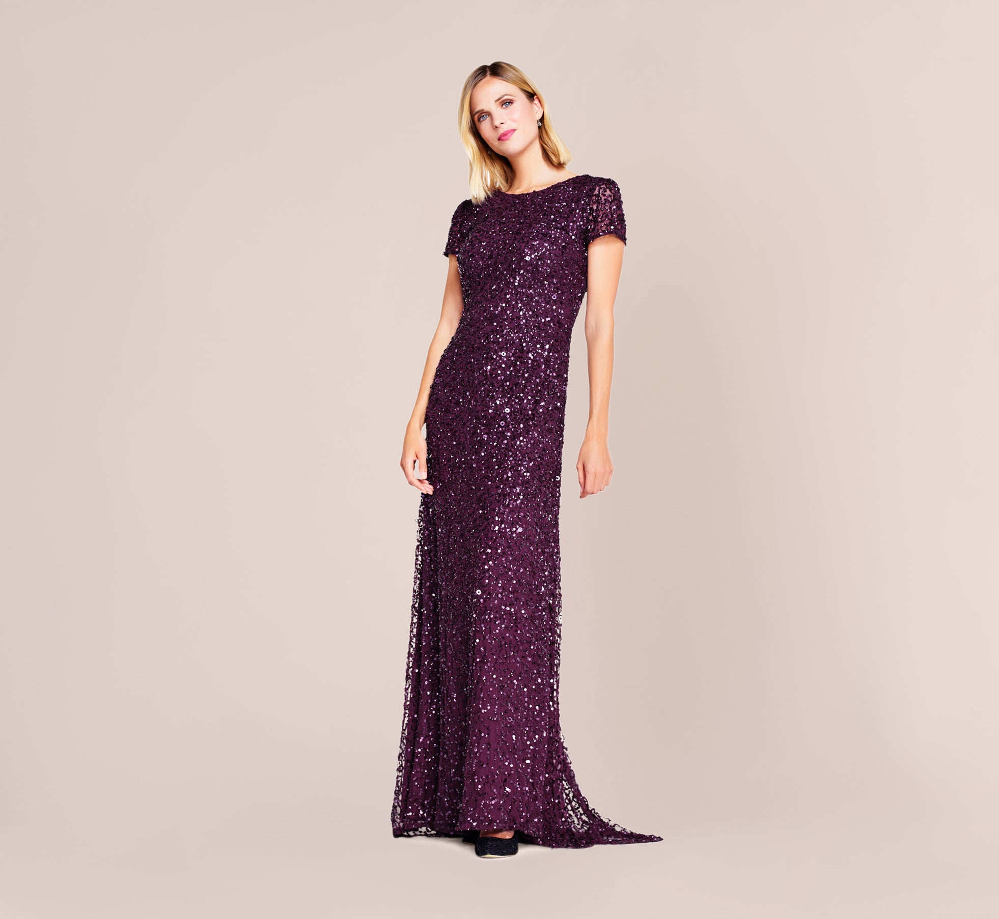 Scoop Back Sequin Gown In Cabernet Adrianna Papell