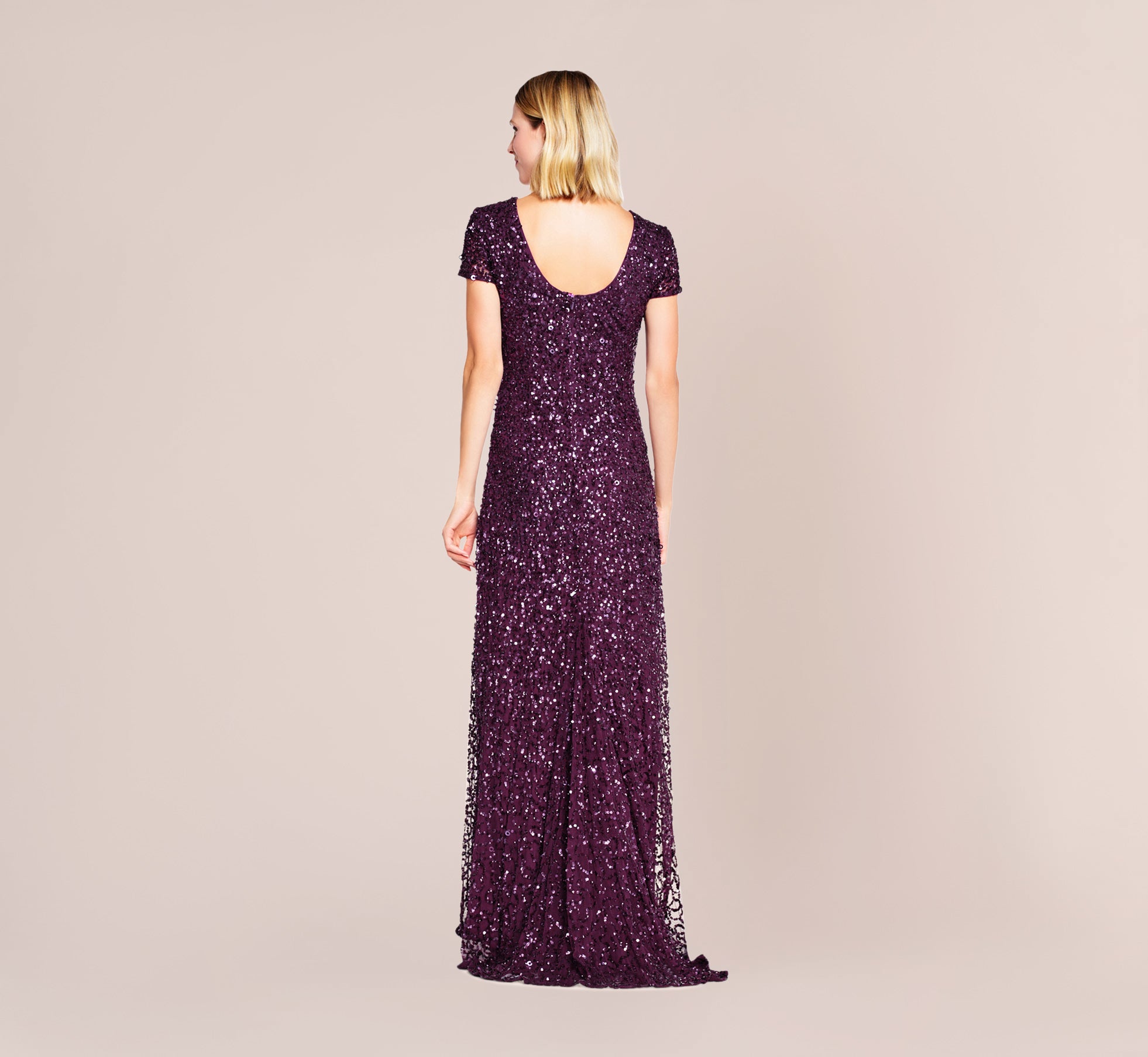 Scoop Back Sequin Gown In Cabernet Adrianna Papell