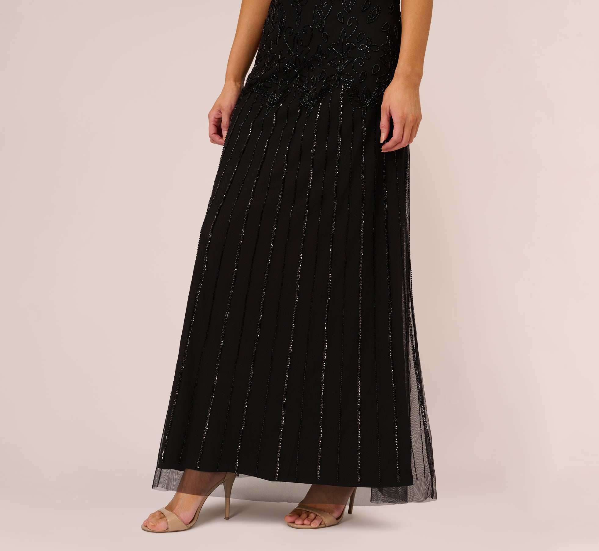 Short Sleeve Blouson Beaded Gown In Black Adrianna Papell