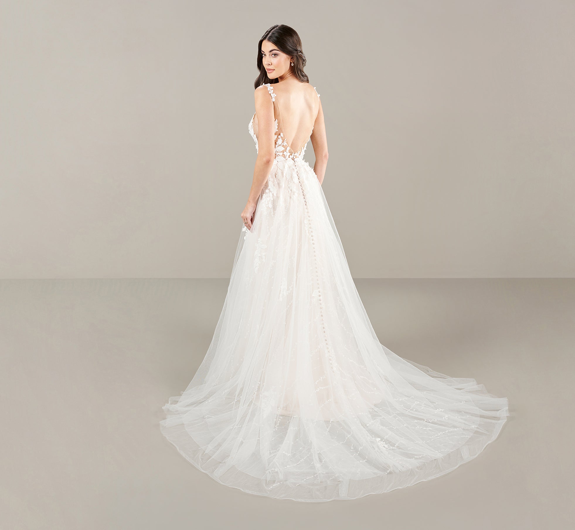 Ethereal A Line Lace Gown In Ivory Almond Adrianna Papell