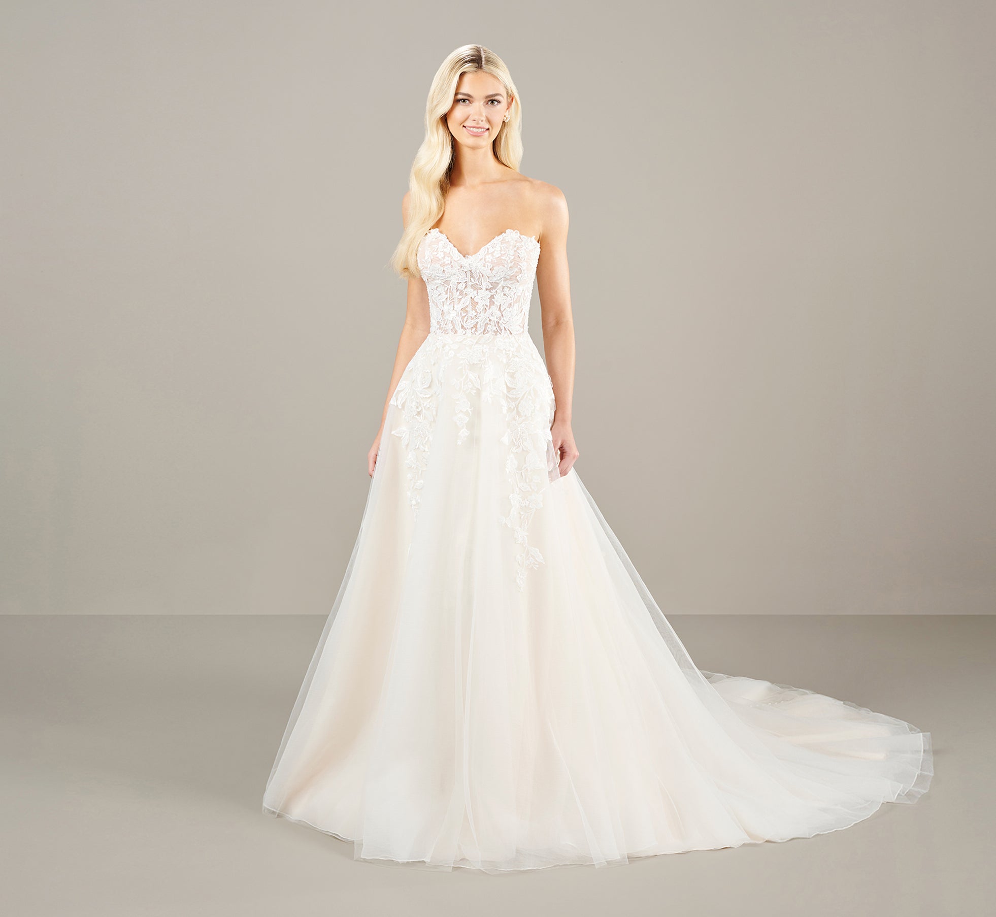 Strapless Lace Applique A Line With Detachable Sleeve Gown In