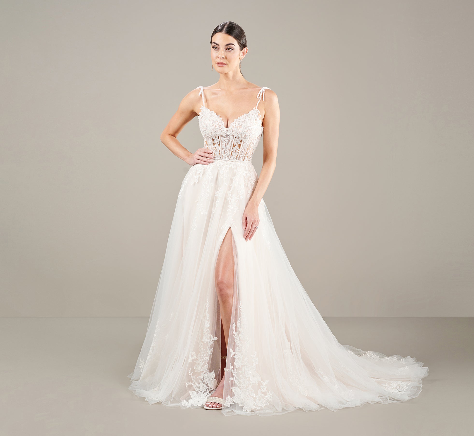 Elegant A Line Gown In Ivory Almond Adrianna Papell