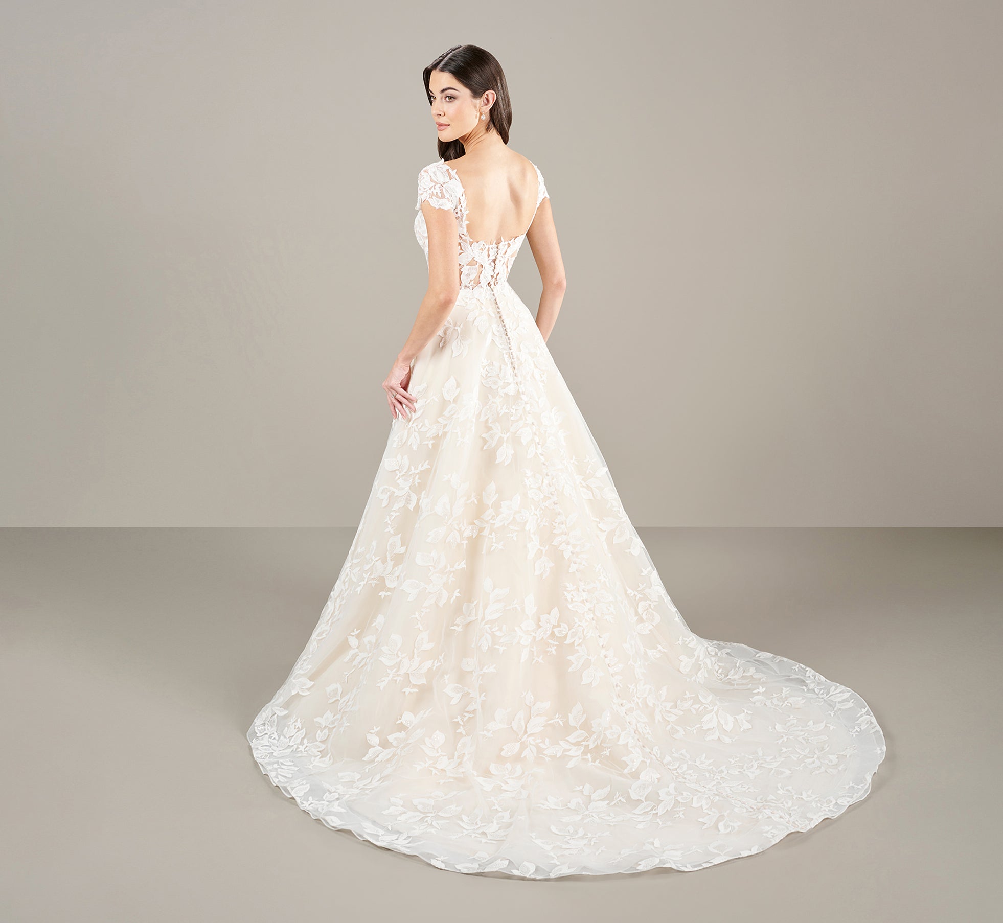 Classic Wedding Ball With Lace Applique In Ivory Almond Adrianna