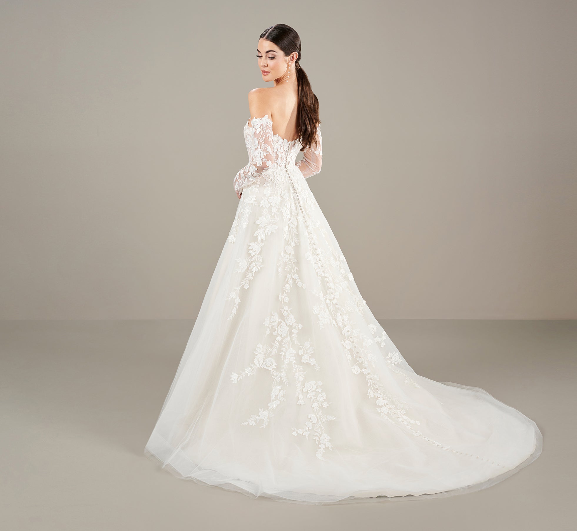 Strapless Lace Applique A Line Wedding Gown In Ivory Oyster