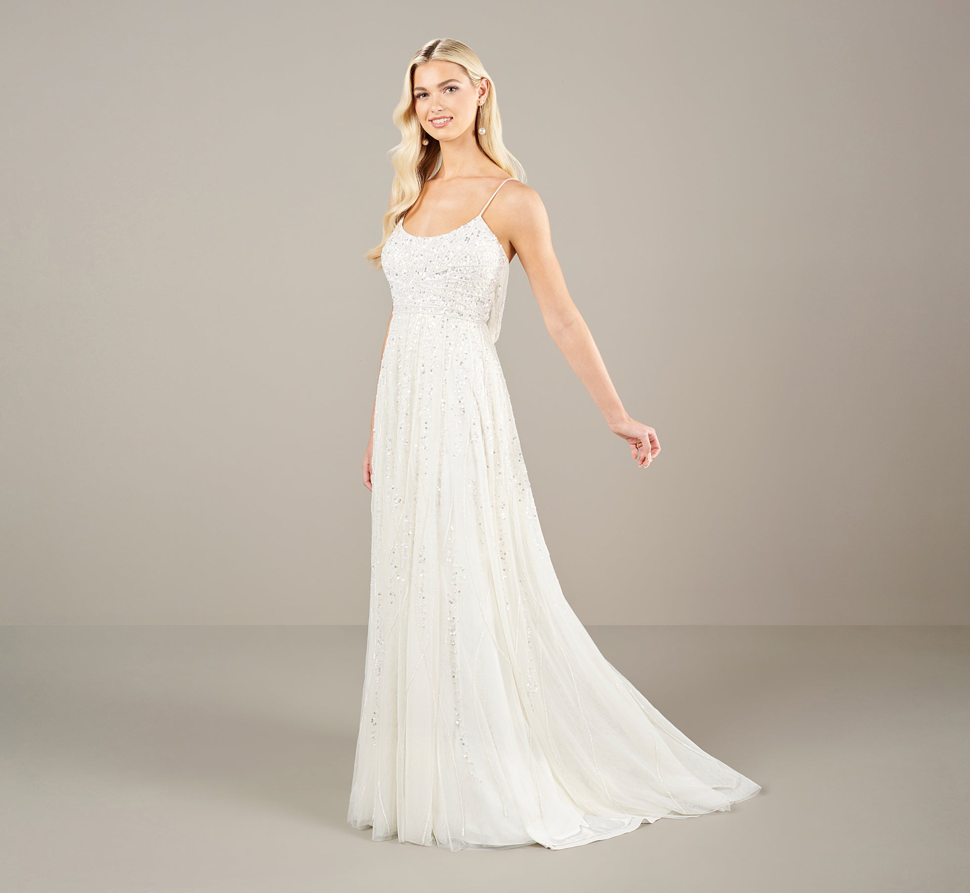 Hand Beaded A Line Gown In Ivory Adrianna Papell