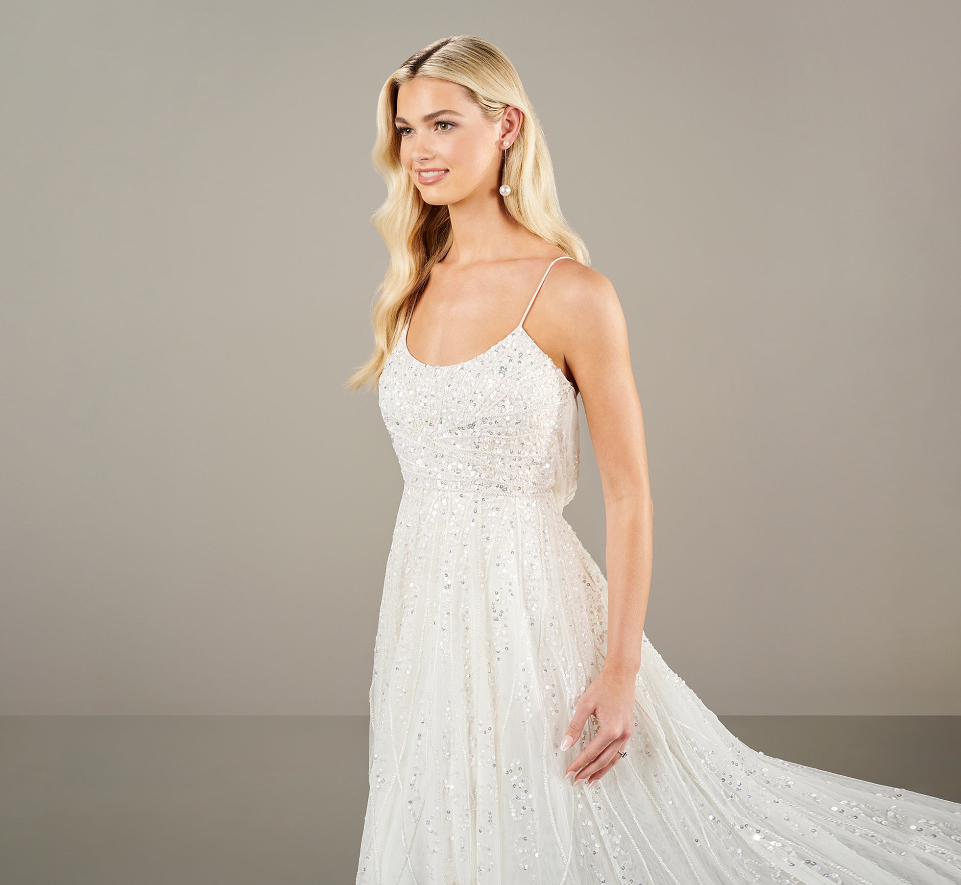 Hand Beaded A Line Gown In Ivory Adrianna Papell