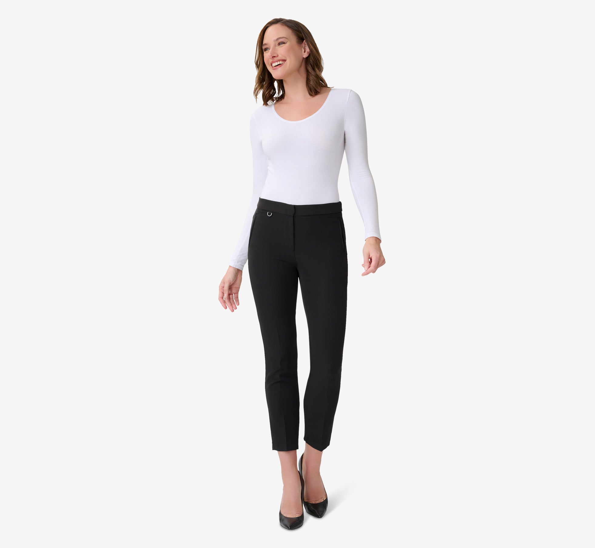 Cropped Tailored Pant With Hardware Detail In Black Adrianna Papell