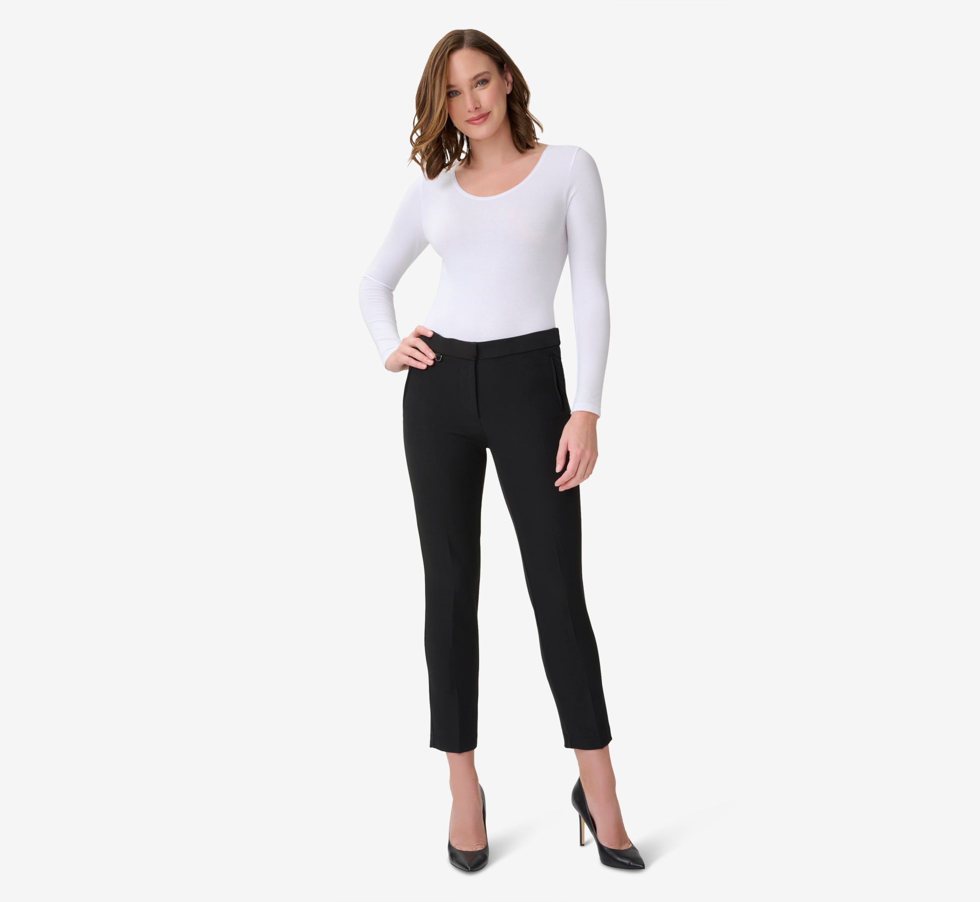 Cropped Tailored Pant With Hardware Detail In Black Adrianna Papell