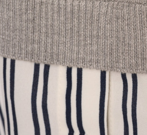 Layered V-Neck Sweater In H. Grey W Ivory Navydualstripe