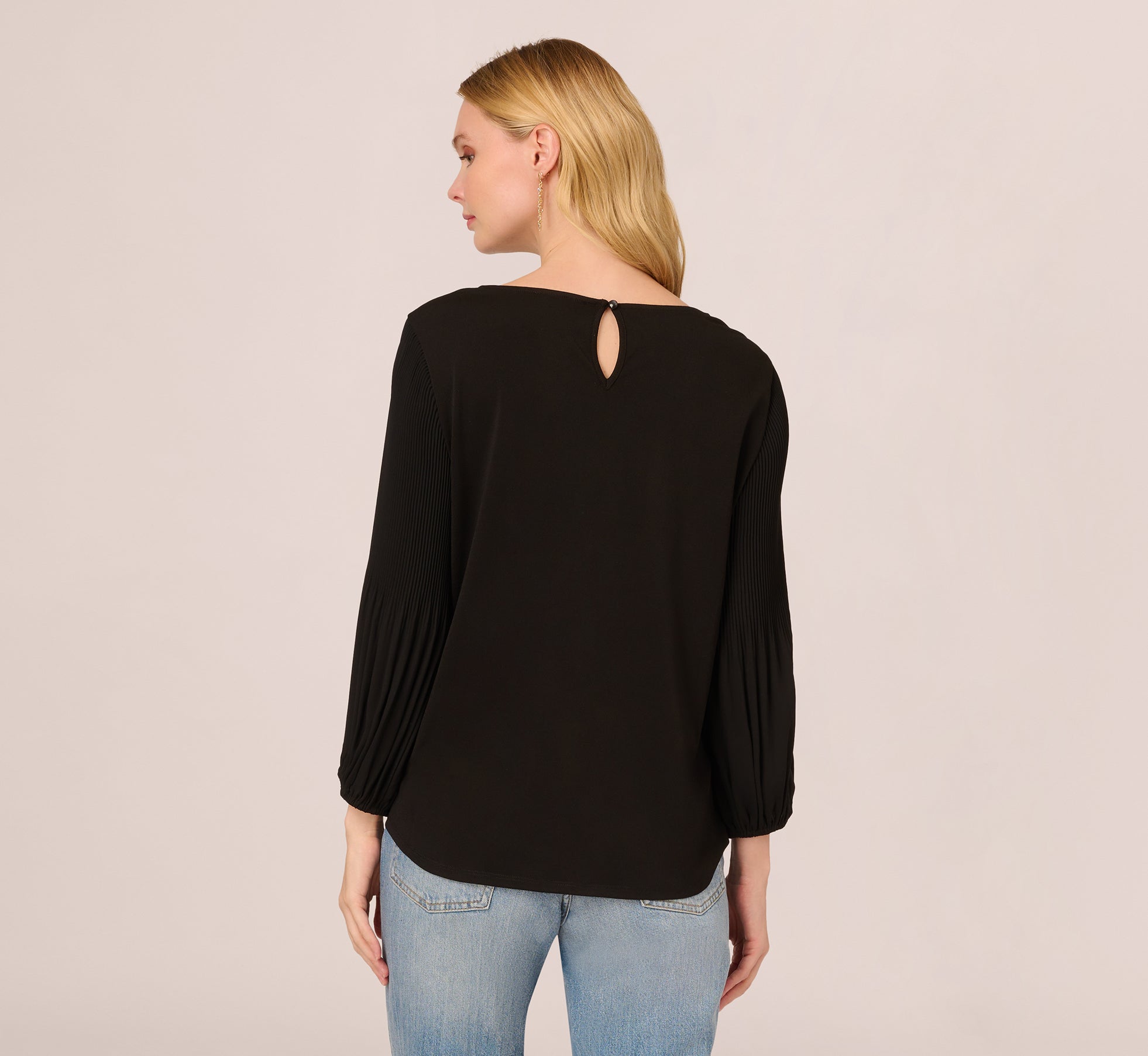 Knit Top With Pleated Sleeves In Black Adrianna Papell