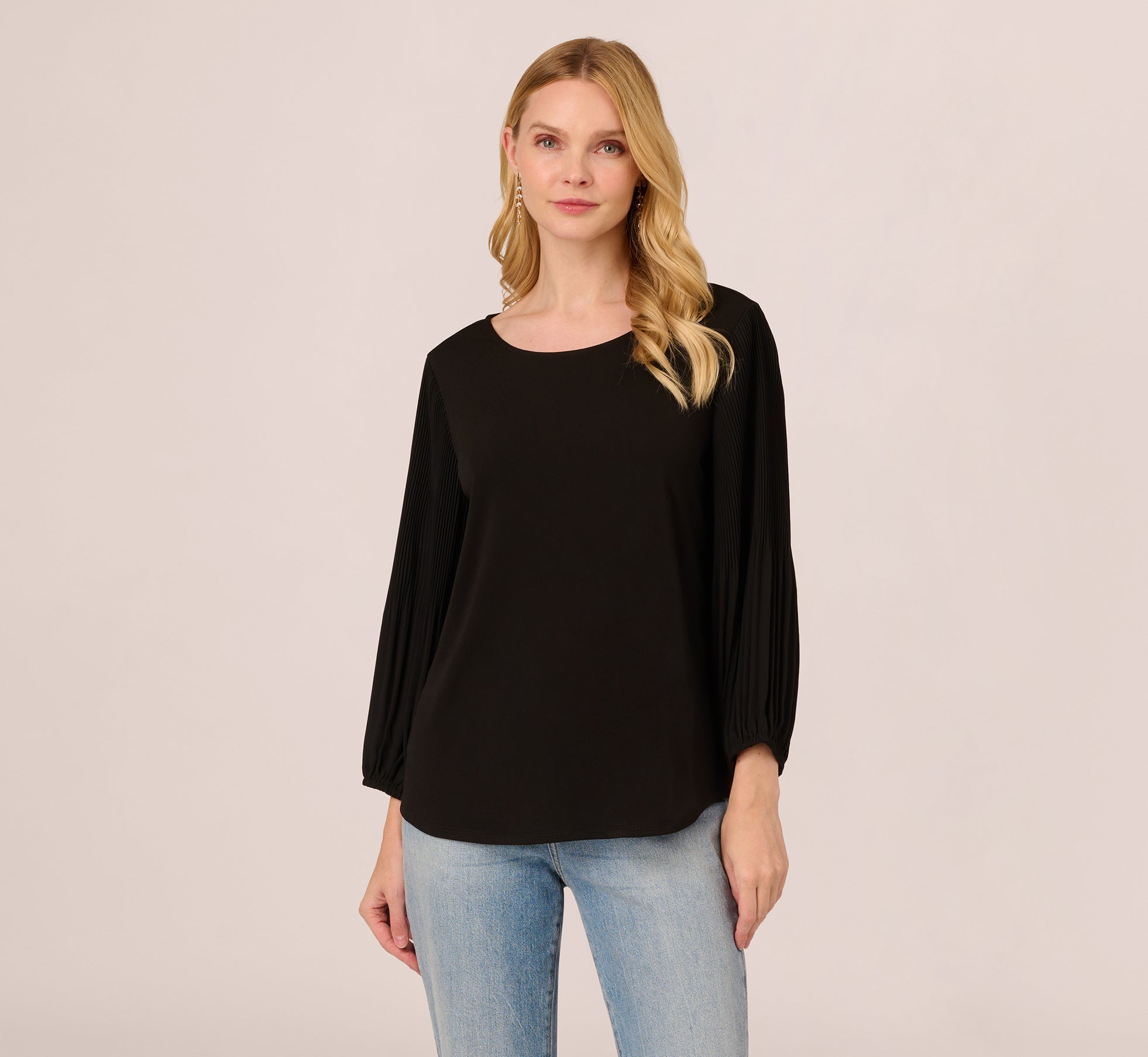 Knit Top With Pleated Sleeves In Black 1