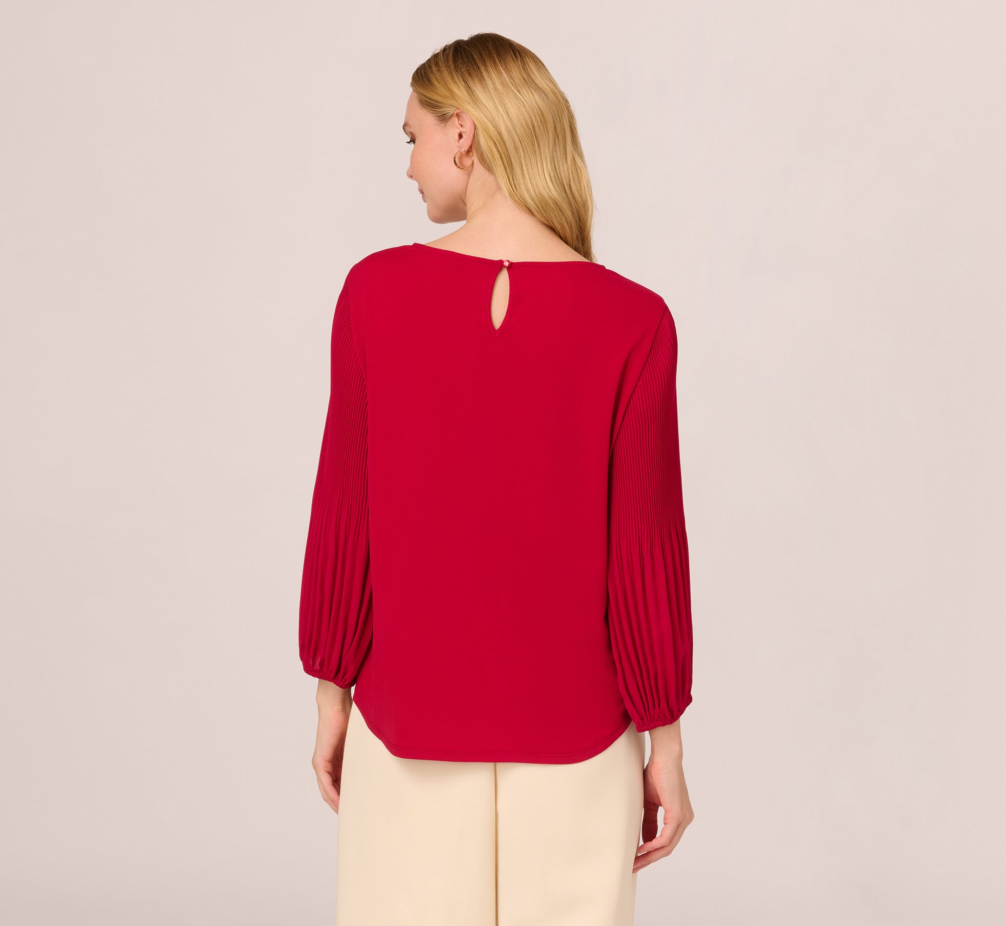 Knit Top With Pleated Sleeves In Crimson Adrianna Papell