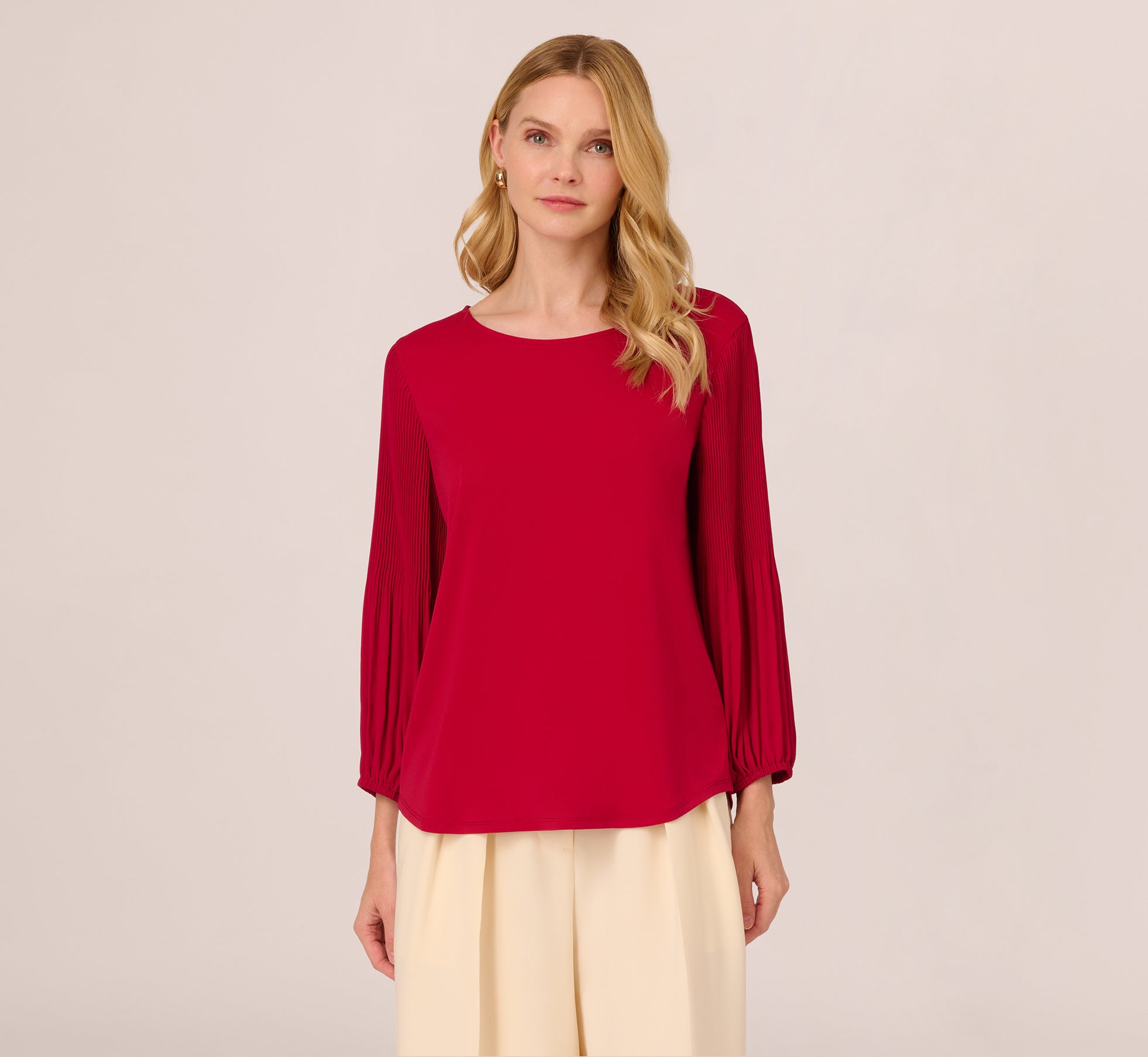 Knit Top With Pleated Sleeves In Crimson Adrianna Papell