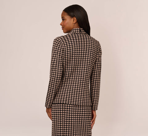 Houndstooth Blazer With Shawl Collar In Dusty Camel Soft Houndstooth