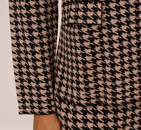 Houndstooth Blazer With Shawl Collar In Dusty Camel Soft Houndstooth