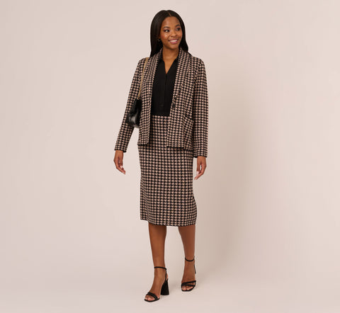 Houndstooth Blazer With Shawl Collar In Dusty Camel Soft Houndstooth