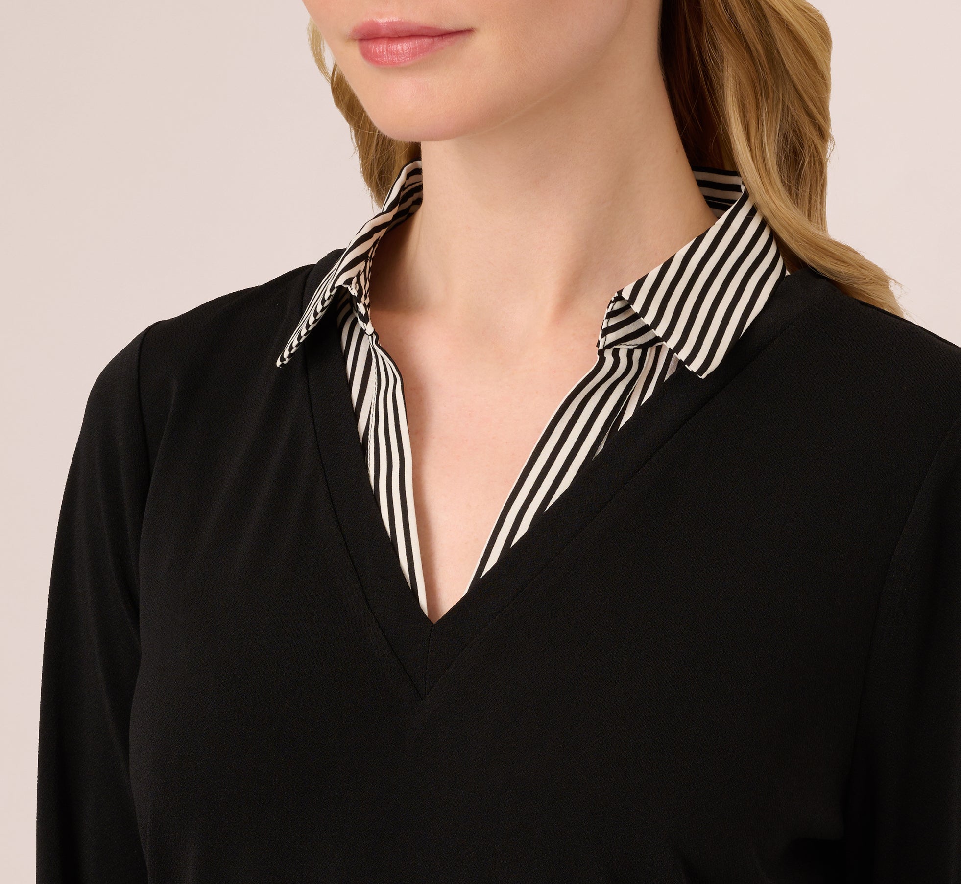 Three Quarter Sleeve Sweater With Button Down Accents In Blackw