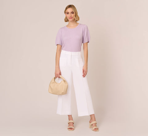 Short Sleeve Cable Knit Sweater With Crew Neckline In Orchid Petal