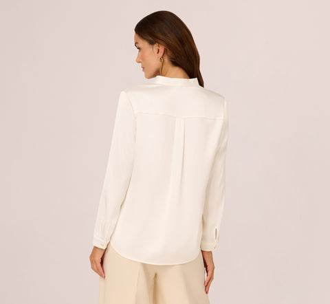 Pebble Satin Woven Blouse In Ivory