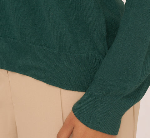 Ribbed Detail Embellished Pullover Sweater In Deep Forest