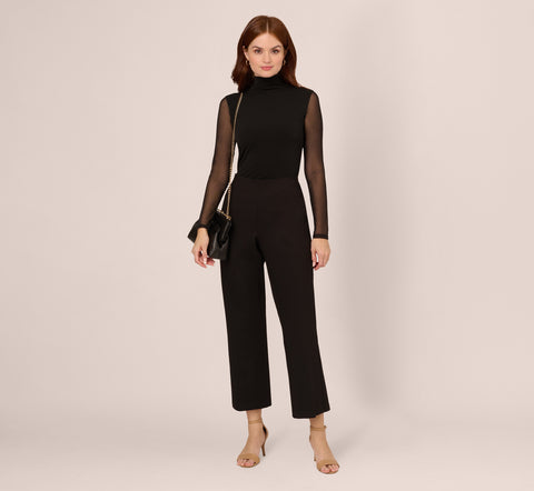 Ponte Knit Pull On Pant With Kick Flare Hem In Black