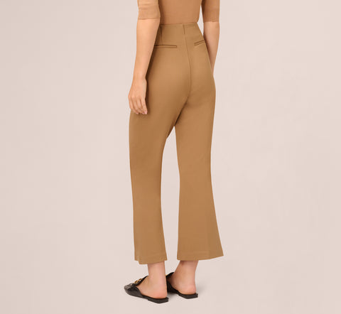 Ponte Knit Pull On Pant With Kick Flare Hem In Rich Camel