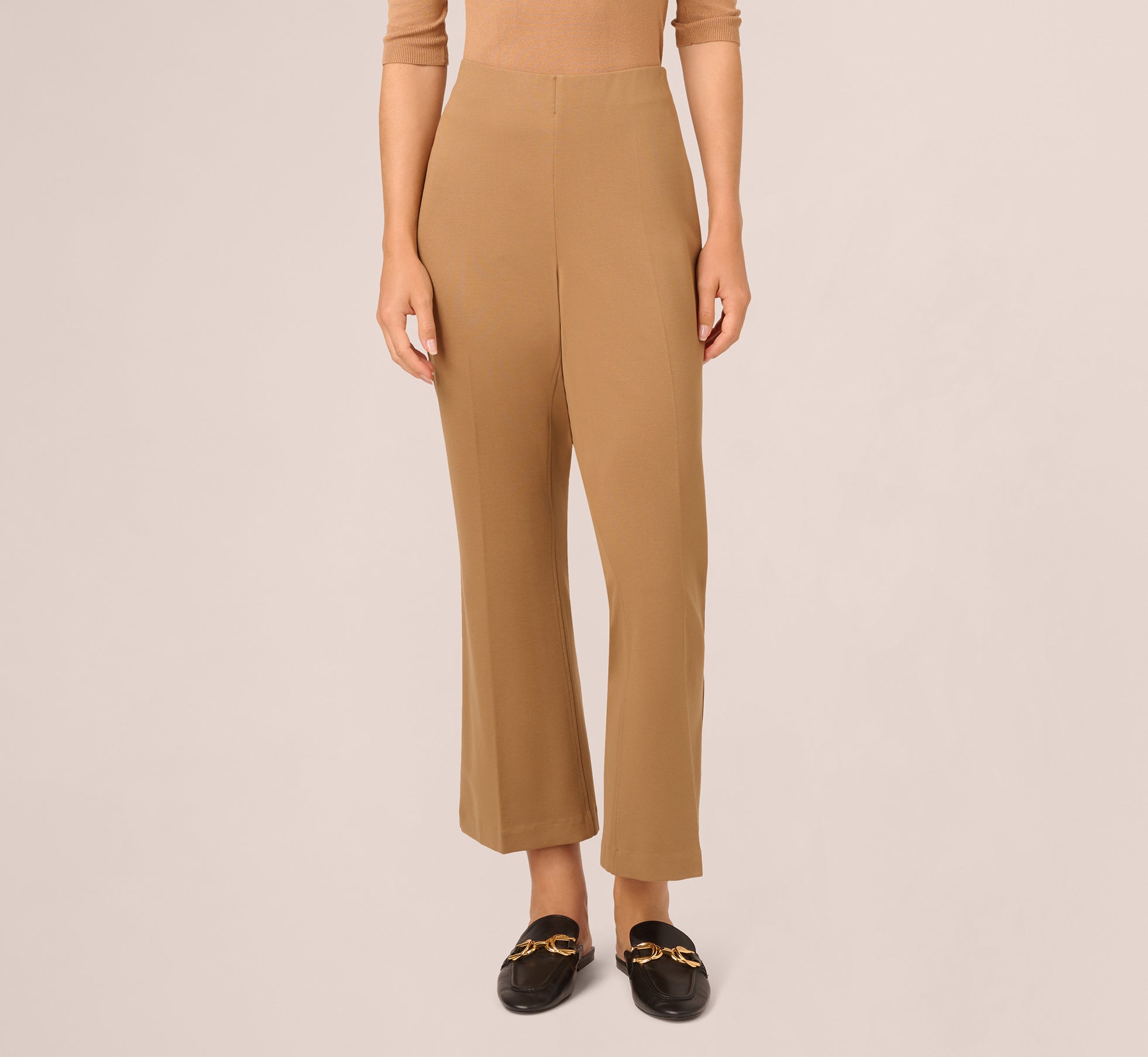 Ponte Knit Pull On Pant With Kick Flare Hem In Rich Camel 1