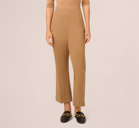 Ponte Knit Pull On Pant With Kick Flare Hem In Rich Camel