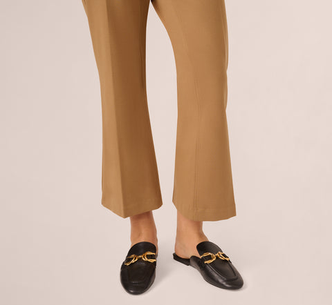 Ponte Knit Pull On Pant With Kick Flare Hem In Rich Camel