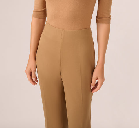 Ponte Knit Pull On Pant With Kick Flare Hem In Rich Camel