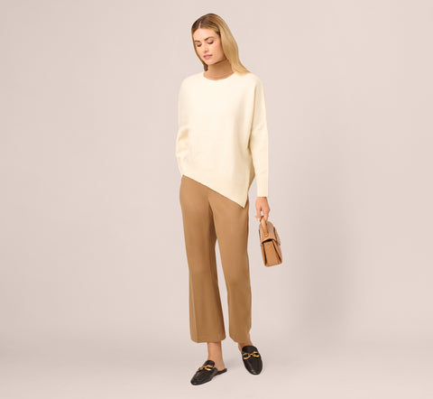 Ponte Knit Pull On Pant With Kick Flare Hem In Rich Camel