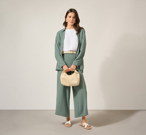 Texture Woven Button Up Shirt With Long Sleeves In Dusty Seafoam